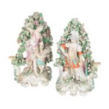 A PAIR OF 18TH CENTURY DUESBURY & CO DERBY PORCELAIN CANDLESTICKS