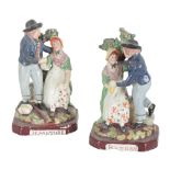 A PAIR OF STAFFORDSHIRE PEARLWARE GROUPS OF 'THE SAILORS DEPARTURE' AND 'THE SAILORS RETURN'