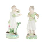 TWO VERY SIMILAR 18TH CENTURY DUESBURY & CO DERBY PORCELAIN FIGURES - GIRL & BOY