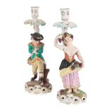 A MATCHED PAIR OF EARLY 19TH CENTURY BLOOR DERBY CANDLESTICKS