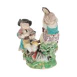 AN 18TH CENTURY DUESBURY & CO DERBY PORCELAIN FIGURE - CHILD MUSICIANS