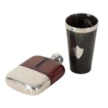 A SILVER PLATED AND CROCODILE LEATHER HIP FLASK