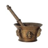 A MID 17TH CENTURY BRONZE PESTLE AND MORTAR