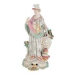 AN 18TH CENTURY DUESBURY & CO DERBY PORCELAIN FIGURE OF MINERVA