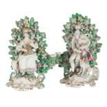 A PAIR OF 18TH CENTURY DUESBURY & CO DERBY PORCELAIN CANDLESTICKS