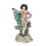 AN 18TH CENTURY DUESBURY & CO DERBY PORCELAIN FIGURE OF A DANCER