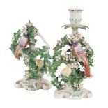 A PAIR OF 18TH CENTURY DUESBURY & CO DERBY PORCELAIN CHAMBERSTICKS