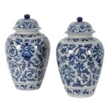 A PAIR OF BLUE AND WHITE GINGER JARS