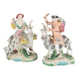 A PAIR OF 18TH CENTURY DUESBURY & CO DERBY PORCELAIN FIGURES - THE WELSH TAILOR AND HIS WIFE