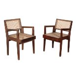 PIERRE JEANNERET (1896-1967) FOR CHANDIGARH: A PAIR OF DEMOUNTABLE OR 'TAKE DOWN' TEAK ARMCHAIRS PJ-