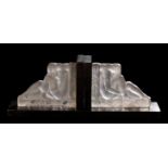 GEORGE BÉAL FOR ETLING: A PAIR OF ART DECO FROSTED GLASS BOOKENDS