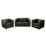 AFTER LE CORBUSIER (1887-1965) FOR CASSINA: AN 'LC3' TWO SEATER SOFA AND PAIR OF ARMCHAIRS
