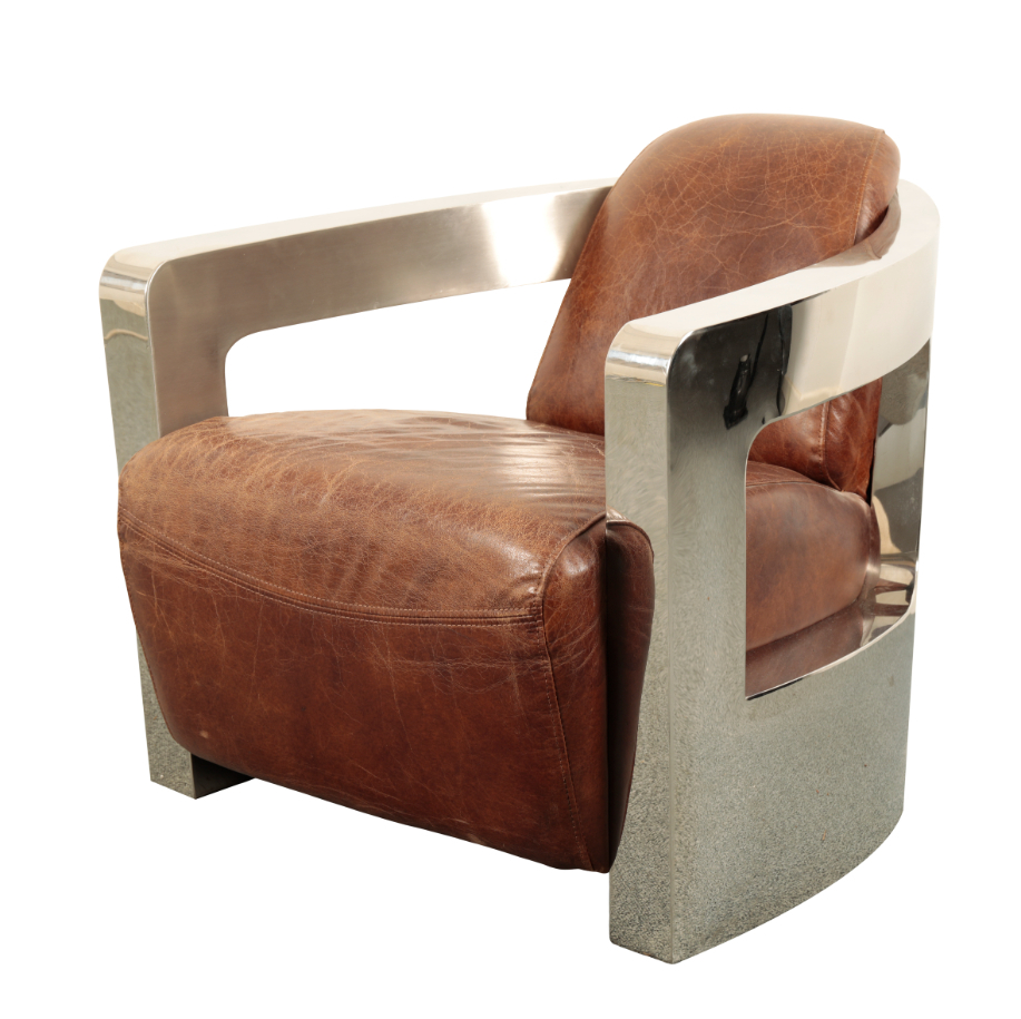 A CHROME AND LEATHER 'AVIATOR' ARMCHAIR