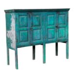 A BLUE-PAINTED PRESS CUPBOARD