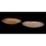 TWO TURNED TREEN DAIRY BOWLS