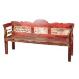 A CONTINENTAL POLYCHROME HALL BENCH