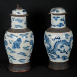 A PAIR OF CHINESE 'CRACKLEWARE' BLUE AND WHITE PORCELAIN VASES AND COVERS