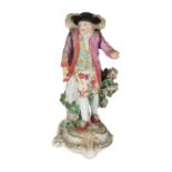 AN 18TH CENTURY DUESBURY & CO DERBY PORCELAIN FIGURE - 'THE MAP SELLER'