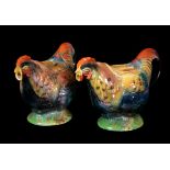 TWO ROOSTER PORCELAIN TEAPOTS