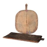 TWO RUSTIC BREAD BOARDS