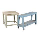 A BLUE-PAINTED SIDE TABLE