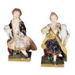 A PAIR OF EARLY 19TH CENTURY BLOOR DERBY PORCELAIN FIGURES - THE ANIMAL LOVERS