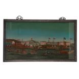 A CHINESE REVERSE GLASS PAINTING - A VIEW OF CANTON PORT