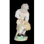 AN 18TH CENTURY DUESBURY & CO DERBY PORCELAIN FIGURE - BOY BALING WHEAT SHEAVES