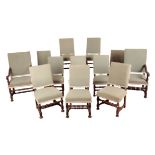 A SET OF TWELVE WILLIAM AND MARY WALNUT DINING CHAIRS