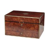 A VICTORIAN BURR WALNUT AND BRASS MOUNTED DRESSING BOX BY WILLIAM LEUCHARS, LONDON