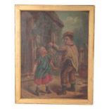 19TH CENTURY ENGLISH SCHOOL, A BOY AND GIRL BLOWING BUBBLES