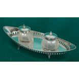 A GEORGE V SILVER OVAL INKSTAND