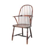 A 19TH CENTURY ASH AND ELM STICK BACK ARMCHAIR
