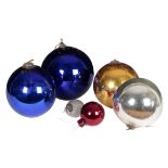 A GROUP OF SIX 'WITCHES BALLS' AND BAUBLES