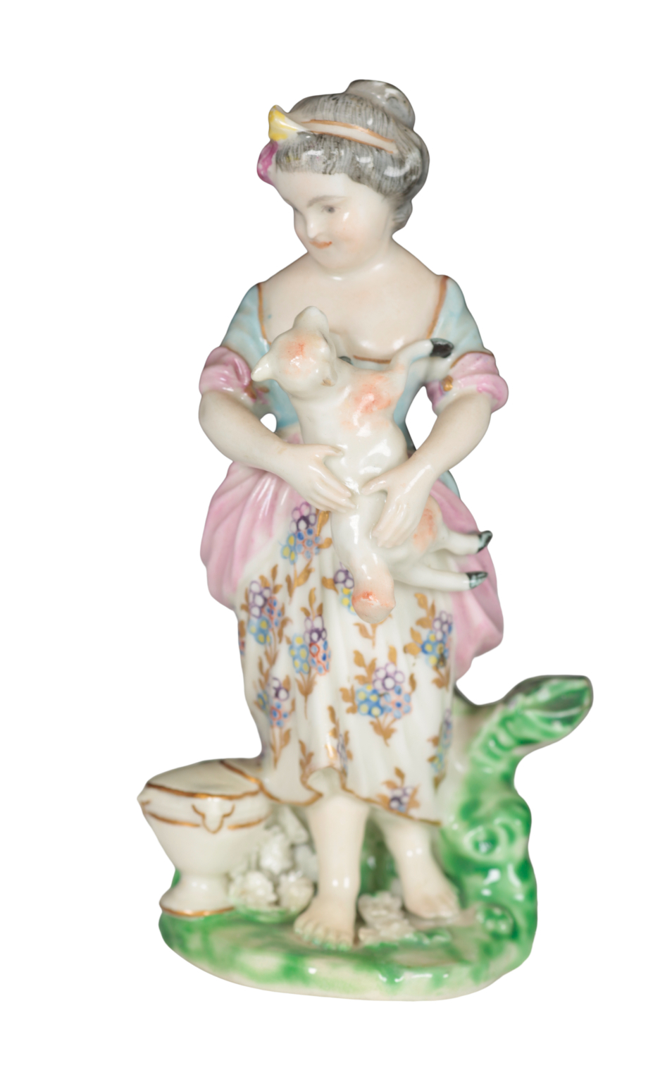 A PAIR OF 18TH CENTURY DUESBURY & CO DERBY PORCELAIN FIGURES - CHILDREN WITH ANIMALS - Image 3 of 4