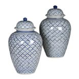 A PAIR OF BLUE AND WHITE PORCELAIN GINGER JARS