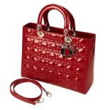 CHRISTIAN DIOR: A "LADY DIOR" LARGE RED PATENT HANDBAG