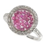 A DIAMOND AND RUBY BEAD RING