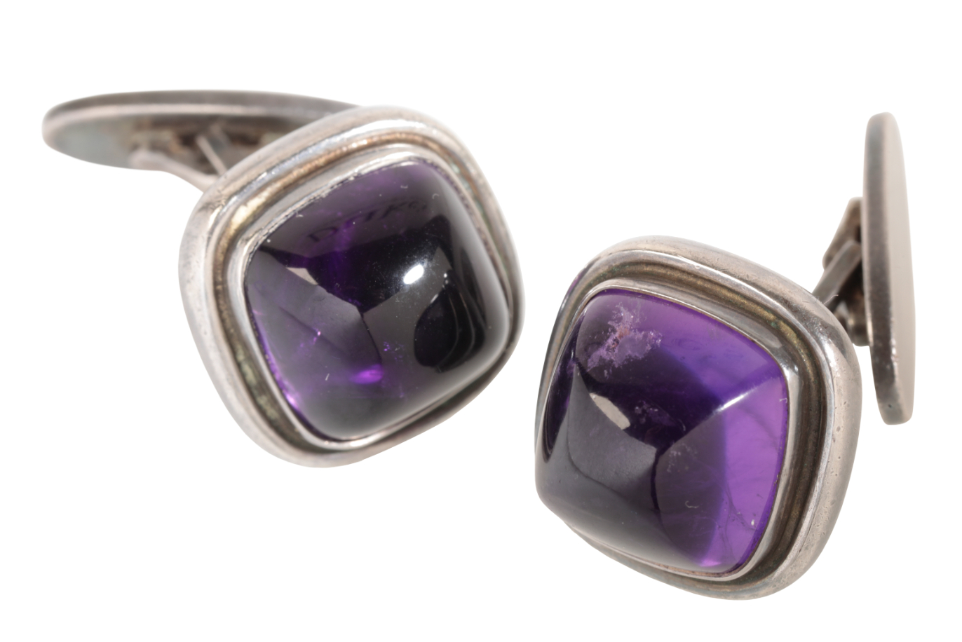 GEORG JENSEN: A PAIR OF AMETHYST "SUGAR LOAF" CUFFLINKS