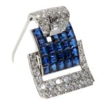 CARTIER: AN ART DECO SAPPHIRE AND DIAMOND CLIP BROOCH