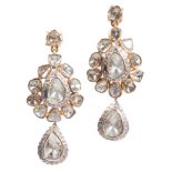 A PAIR OF INDIAN DIAMOND CHANDELIER EARRINGS