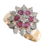 A RUBY AND DIAMOND CLUSTER RING