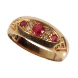 A RUBY AND DIAMOND GYPSY STYLE RING