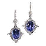 A PAIR OF TANZANITE AND DIAMOND DROP EARRINGS