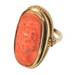 A 19TH CENTURY CARVED CORAL DRESS RING