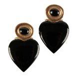 A PAIR OF HEART SHAPED PENDANT EARRINGS