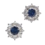 A PAIR OF SAPPHIRE AND DIAMOND CLUSTER EARSTUDS