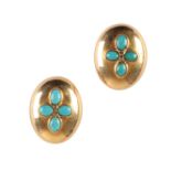 A PAIR OF GOLD TURQUOISE EAR STUDS