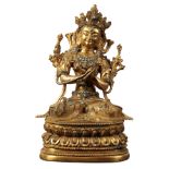 A SINO-TIBETAN GILT BRONZE FIGURE OF MANJUSHRI