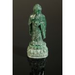 A CHINESE MOTTLED GREEN JADEITE BUDDHA